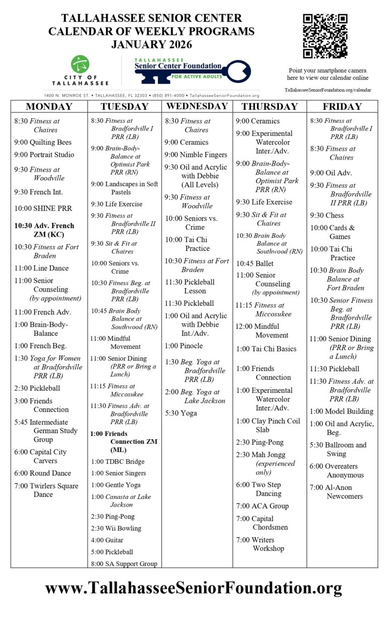 Calendar – Tallahassee Senior Center Foundation